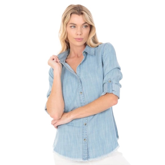 ABS Allen Schwartz Chambray Top - Picture 1 of 4